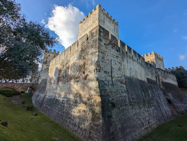 Walls and moat surrounding Castelo de Sao Jorge in Lisbon