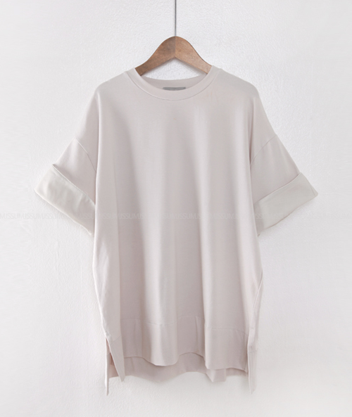 Cuffed Half Sleeve High-Low Hem T-Shirt