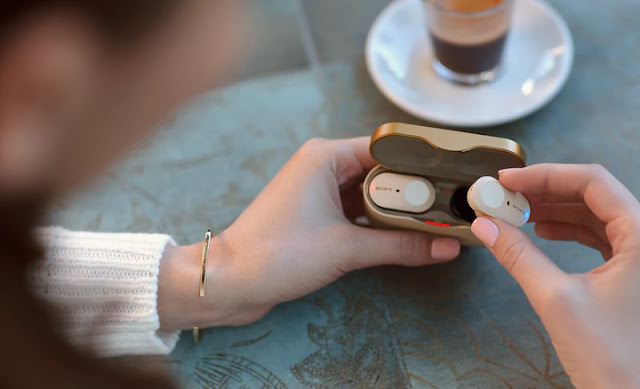 sony earbuds on table