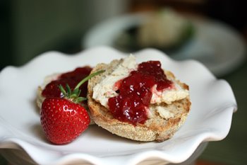 cheese and strawberry rhubarb jam