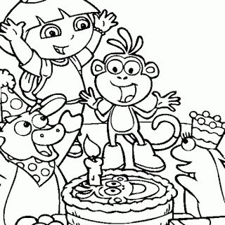 Dora's birthday coloring pages for kids