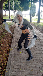 donuth, channel, katarina, league of legends, skin mercenary, mercenary, white hair, tattoo, sword, cosplay, lol,