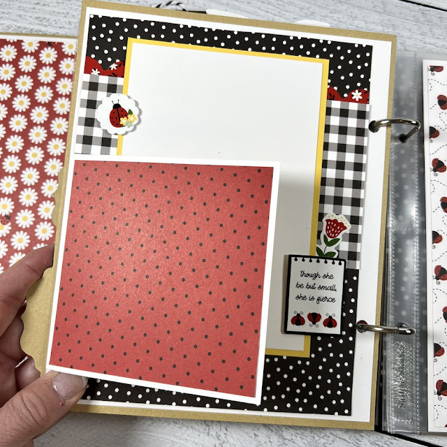 Little Miracles Scrapbook Album Page with flowers, ladybugs, polka dots, and a cute gingham print