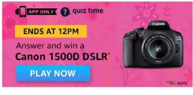 अमेज़न क्विज Amazon Quiz answers win- Today's Canon 1500D DSLR on 31 March 2020