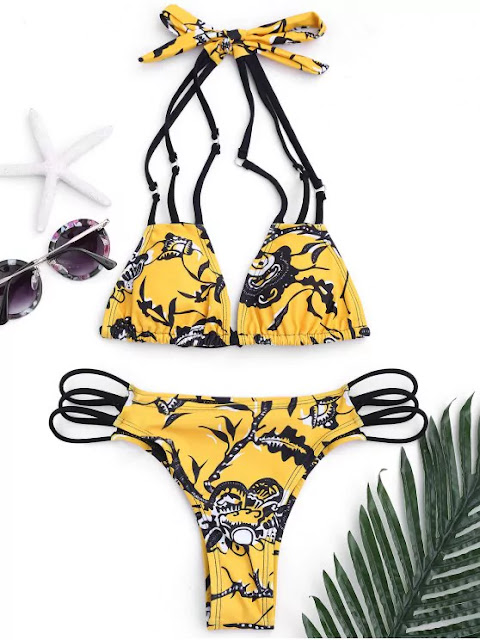 Printed Ladder Cut Out Micro Bikini