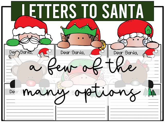 Letters to Santa Writing Craft with letter writing templates and various page toppers for Kindergarten and First Grade