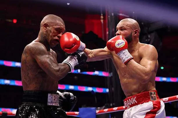 Chris Eubank Jr lands a punch on Conor Benn during their middleweight fight at Tottenham Hotspur Stadium on April 26, 2025, in London, England. Photo by Richard Pelham/Getty Images
