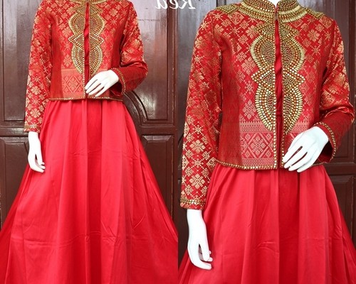 Model Baju Songket Pesta Kombinasi Silungkang Modern 