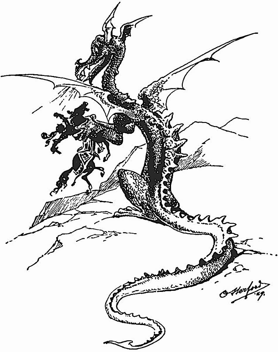 a Tudor Jenks 1894 cartoon illustration of a dragon