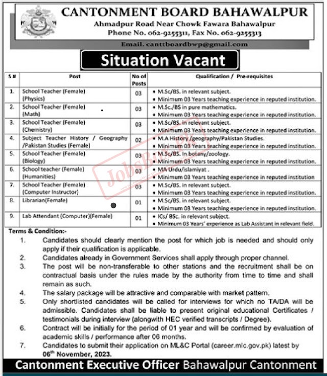 Employment at Cantonment Board Bahawalpur 2023