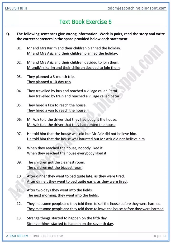 a-bad-dream-solved-book-exercise-english-10th