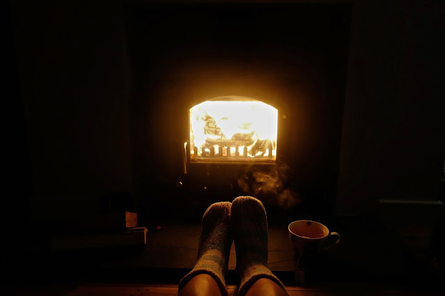 Sitting by the fire in Cornwall