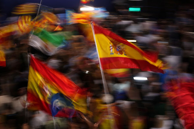 Cover Image Attribute: In Madrid on Sunday, July 23, 2023, followers of Spain's mainstream conservative Popular Party displayed their enthusiasm by waving flags as they eagerly awaited the address of their leader, Alberto Feijoo, after the country's general election. / Source: Manu Fernandez / Associated Press