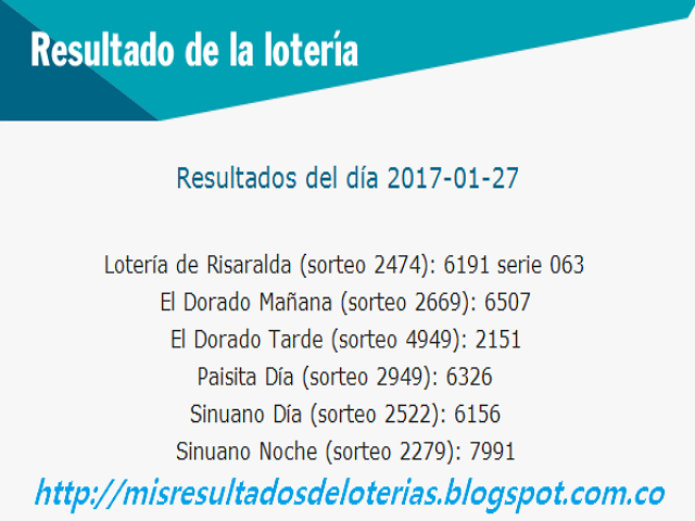 Loterias de Hoy | Resultados diarios de la Lotería y el Chance | Enero 27 2017