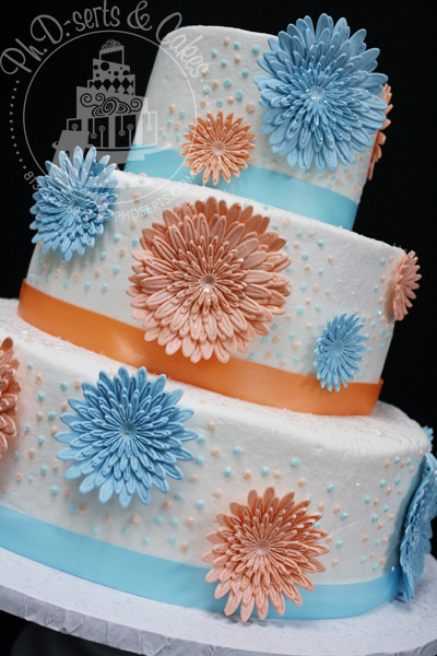 orange blue daisy wedding cake phdserts