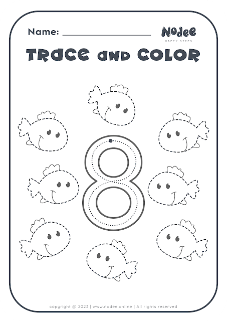 Black & White - Trace and Color Number eight Worksheet for Kids