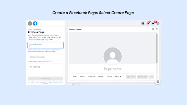 Screenshot creating a Facebook page
