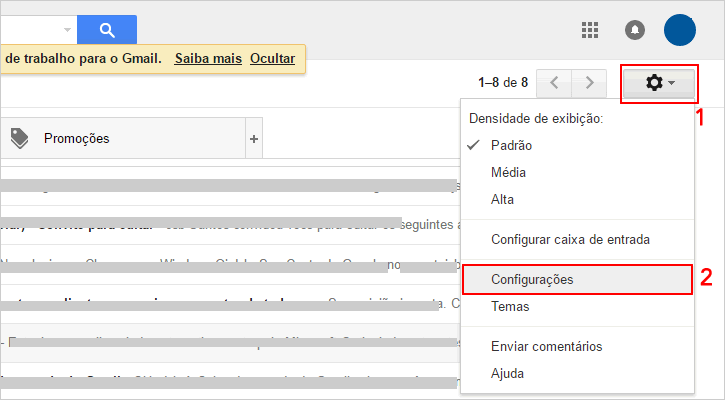 Acessando configurações de conta Gmail