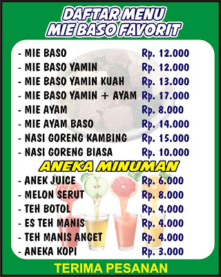 Contoh Daftar Menu Mie Bakso.cdr  KARYAKU