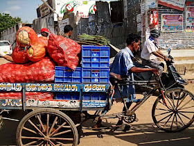 man transporting sackful of onions