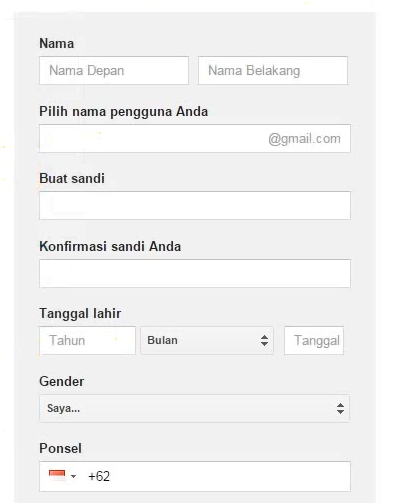 formulir pendaftaran akun baru gmail