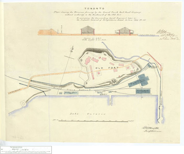 Plan shewing the Terminus forming by the Grand Trunk Rail Road Company without authority to the Southward of the Old Fort, 1856