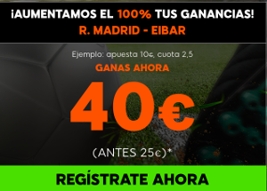 888sport aumento 100% beneficios Real Madrid vs Eibar o Barcelona vs Malaga