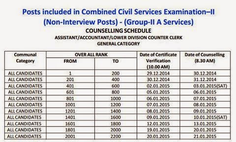 TNPSC GROUP - IIA COUNSELLING SCHEDULE 