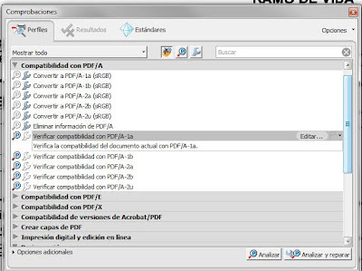 Ventana de Comprobaciones de Adobe Acrobat X Pro