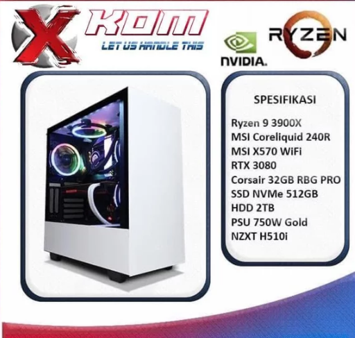 PC Gaming Rakitan Ryzen 9 3900X RTX 3080 SSD NVMe 512GB