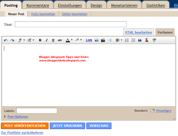 Post bei Blogger Blogspot schreiben
