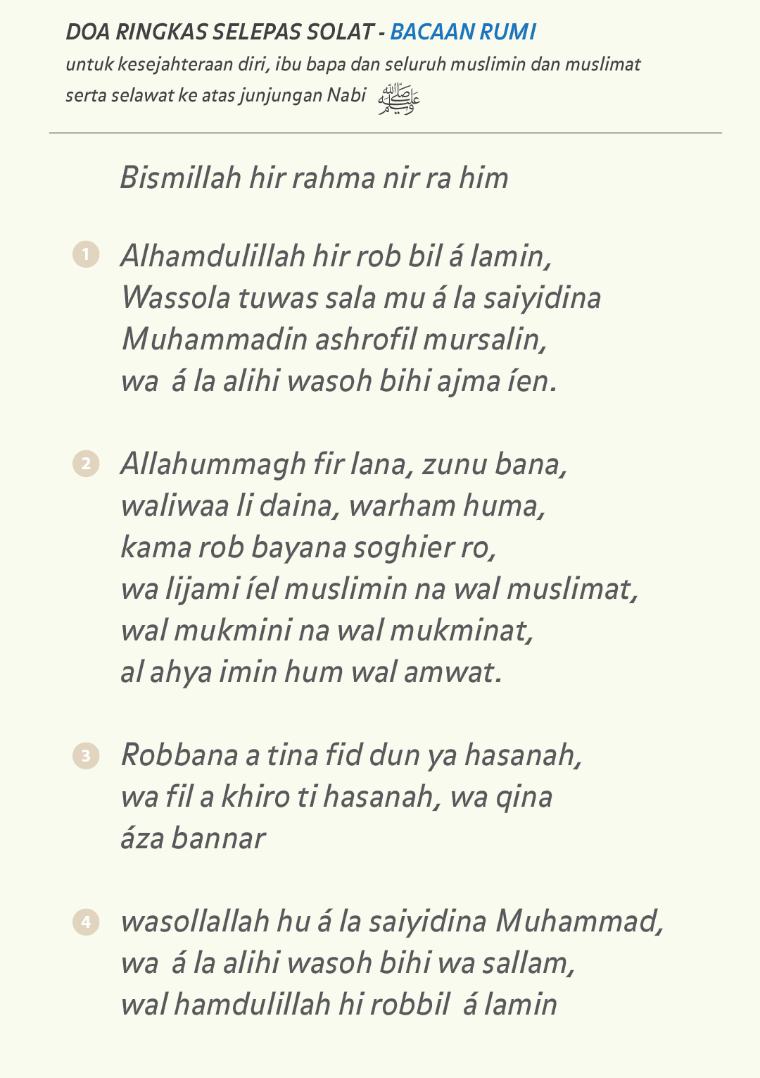 Himpunan Doa dan Hadis Pilihan: Doa Ringkas Selepas Solat 