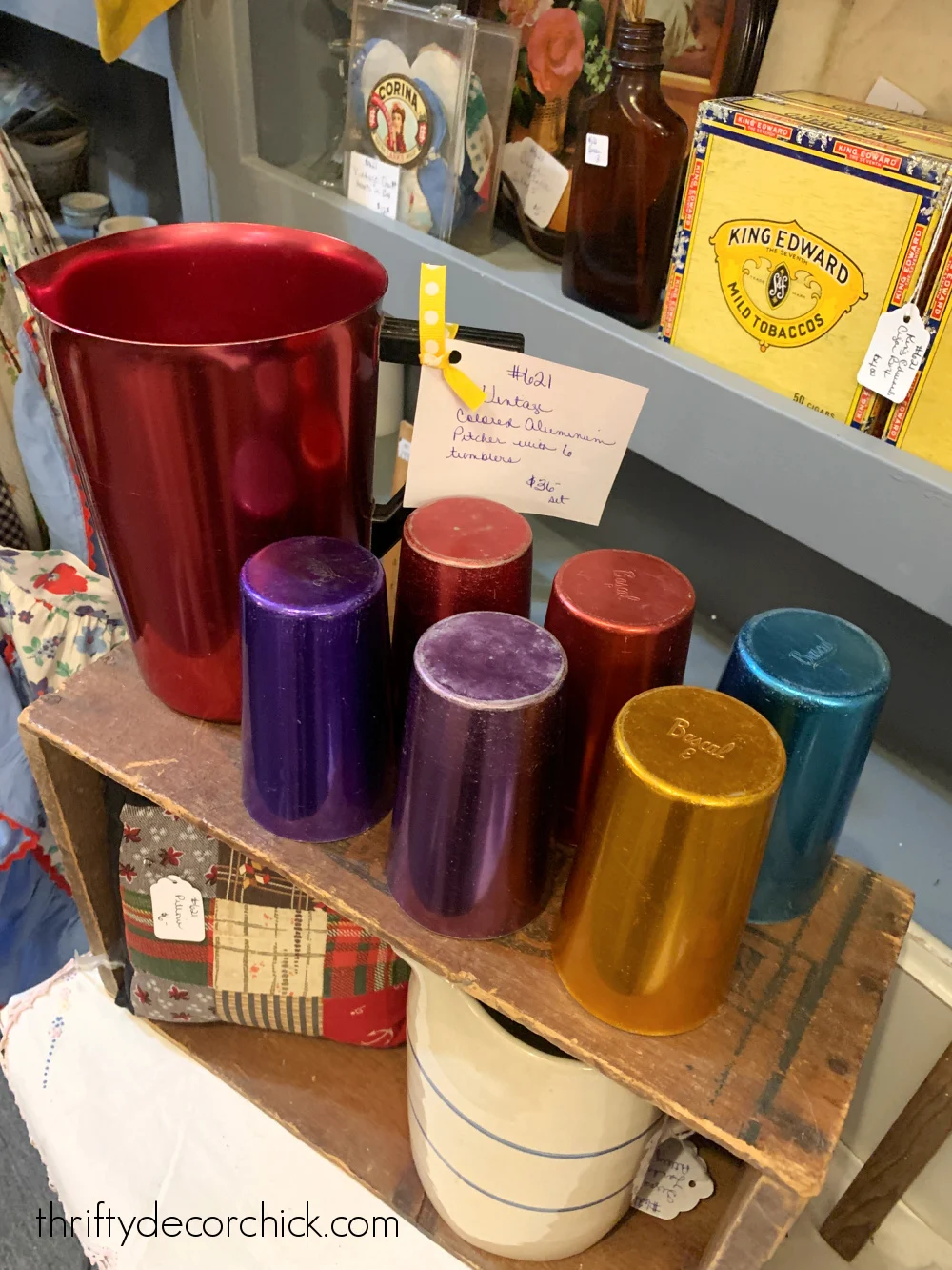 colorful metal vintage cups