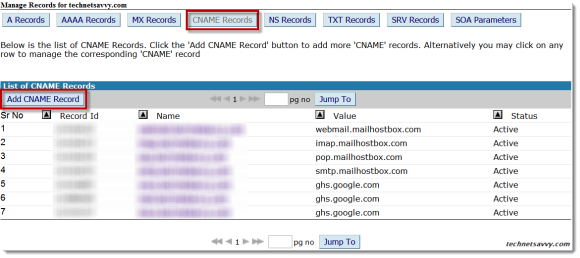 Setup Blogger/BlogSpot custom domain on BigRock Add CNAME Record Screenshot