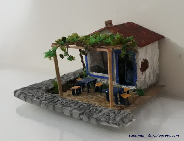 Miniature tea house and pergola