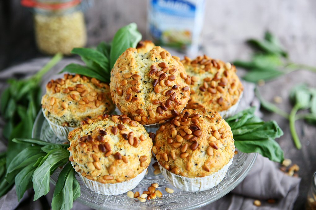 Halloumi Muffins with Basil and Nigella Seeds