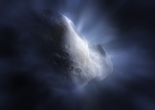 An artist's concept of Comet 238P/Read releasing water vapor into space.