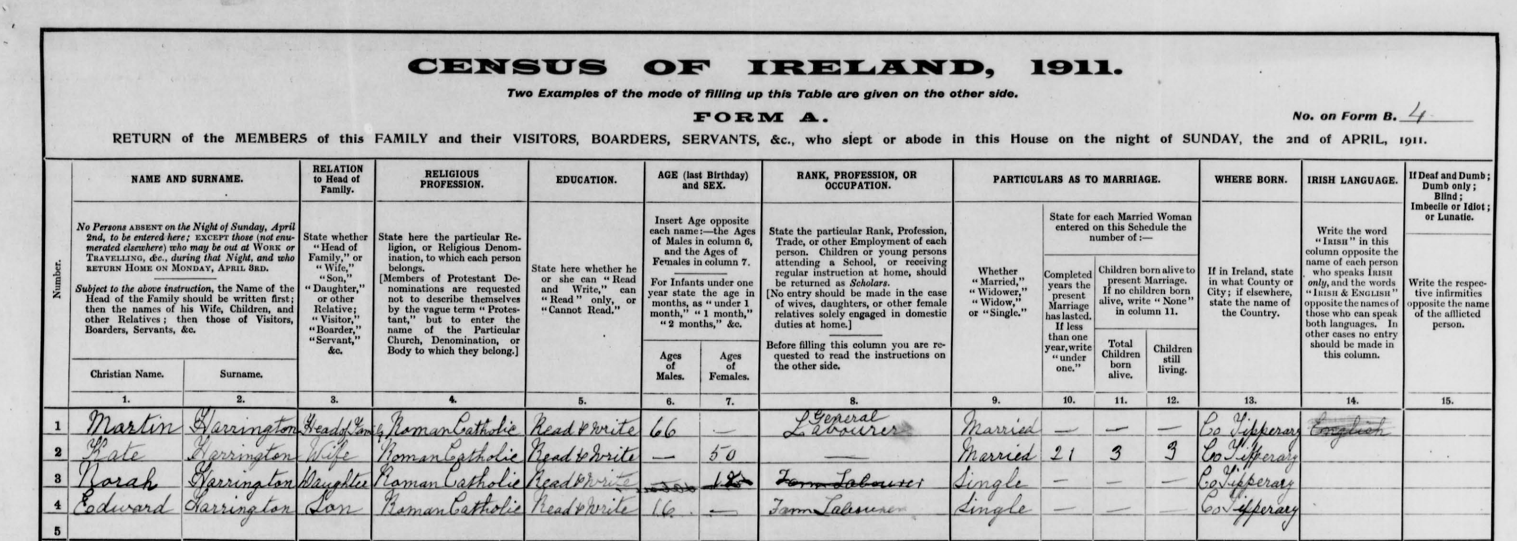 Martin Harrington Census of Ireland 1911