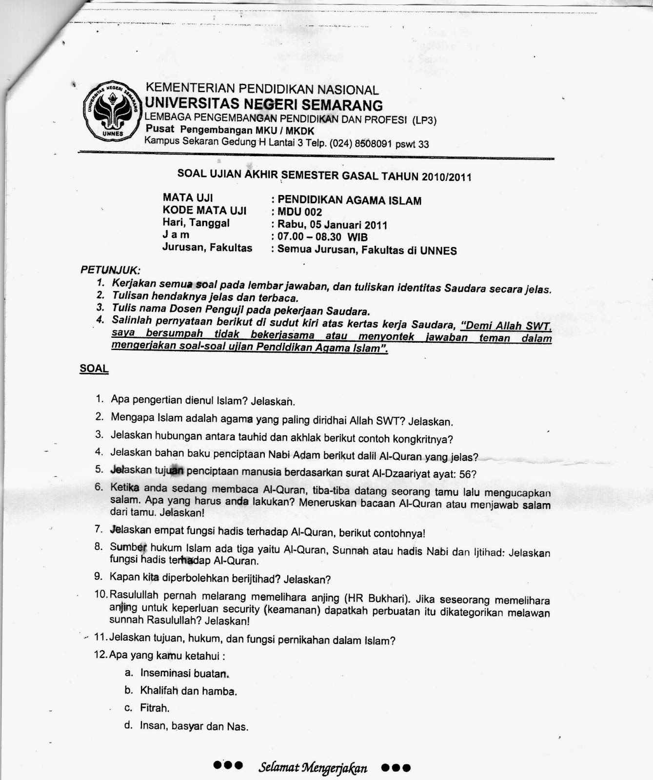 Bank Soal Mku Universitas Negeri Semarang Himpunan Mahasiswa