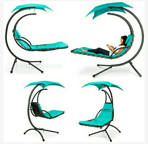 Outdoor Hammock Swing Chair: Arc Stand Hanging Chaise Lounger for Relaxation - Furniture