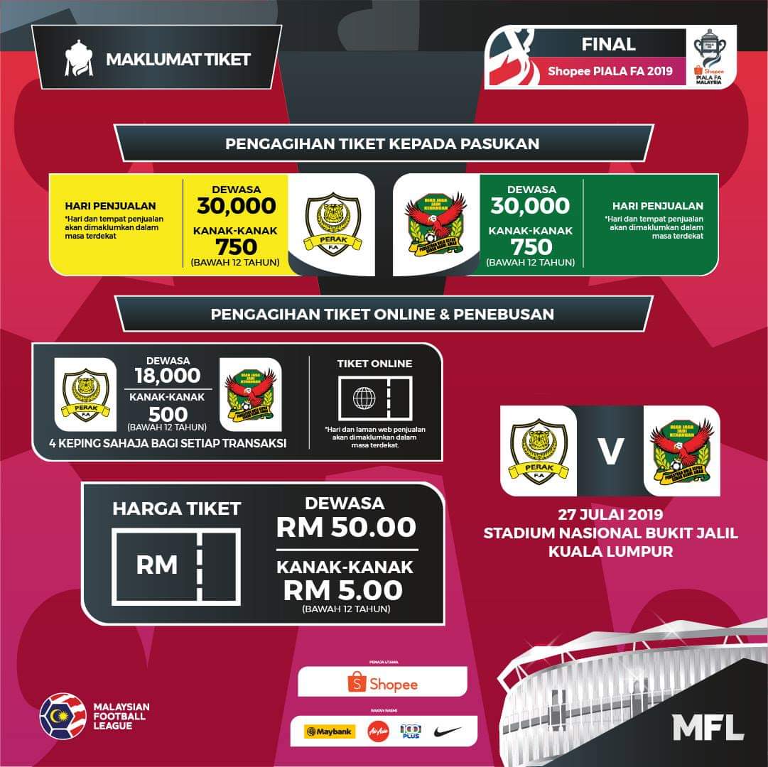 Harga Tiket Final Piala FA 2019 Kedah vs Perak - MY PANDUAN