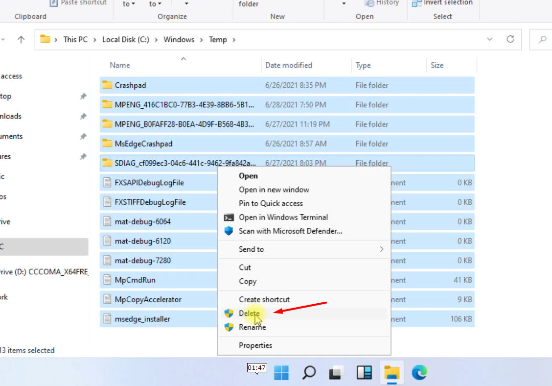 Delete all temp data in Windows 11