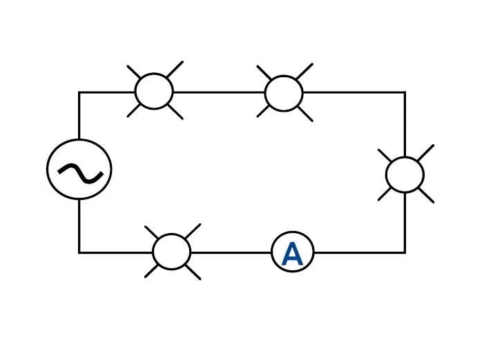 Instalaciones eléctricas residenciales - Diagrama de conexión de multímetro para medición de corriente eléctrica