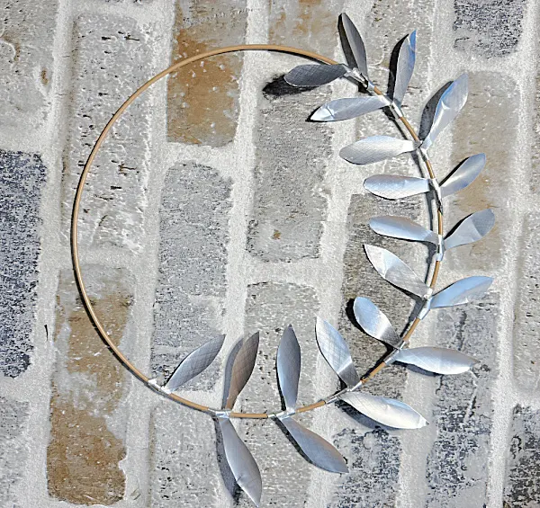 half wreath with metal leaves