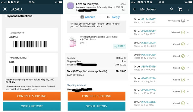 Membeli belah di Lazada Menggunakan Aplikasi Mudah Alih Lazada dan Bayar di 7-Eleven Berdekatan