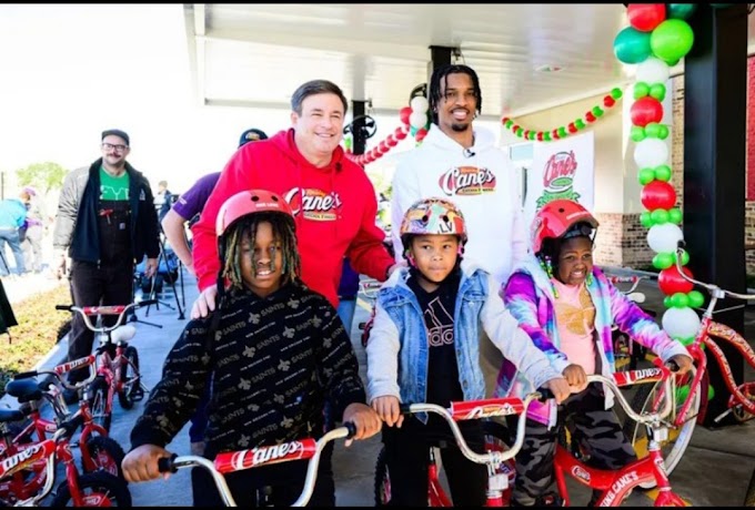 JAYDEN DANIELS HELPS TO DONATE BIKES FOR HOLIDAYS With Raising Cane's