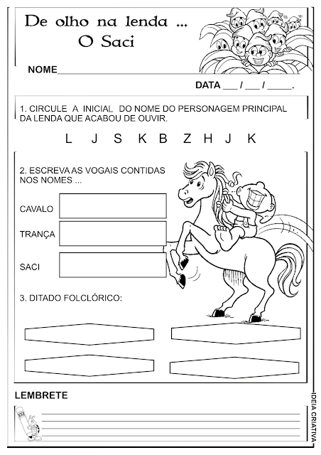 Atividades Lenda do Saci Alfabetização 