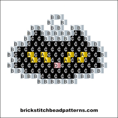 Click for a larger image of the Black Cat Face Halloween bead pattern labeled color chart.