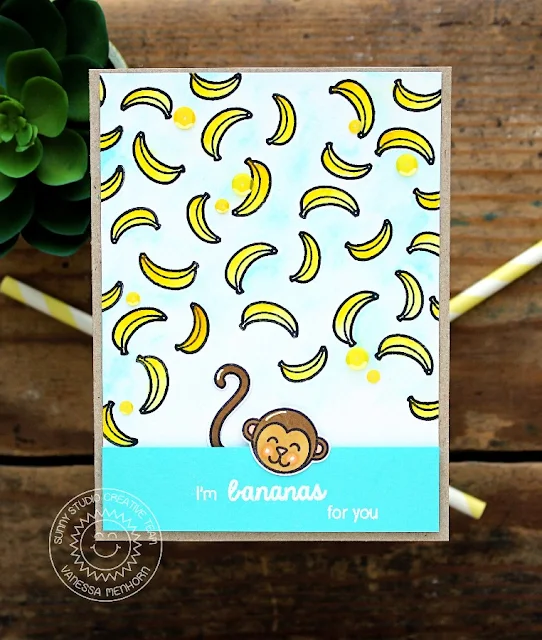 Sunny Studio Stamps: Comfy Creatures & Summer Picnic Bananas For You Monkey Card by Vanessa Menhorn