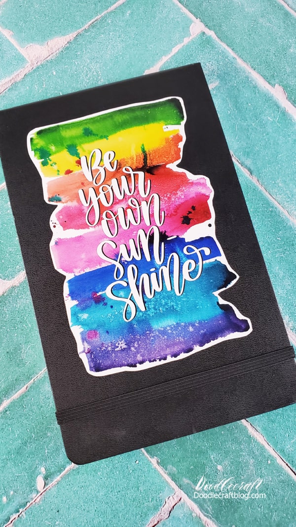Use Patterned Vinyl as Stickers!   It's so fun to use patterned vinyl as stickers!   This calligraphy patterned vinyl I designed is basically 6 stickers on one sheet of vinyl!   There are 6 inspiring quotes that make the perfect stickers for notebooks, car bumpers or back windows, trash cans, water bottles, and much more!